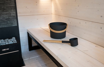 Sauna accessory Harvia pail and ladle Aluminium black