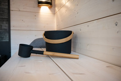 Sauna accessory Harvia pail and ladle Aluminium black