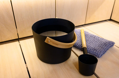 Sauna accessory Harvia pail and ladle Aluminium black