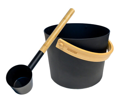 Sauna accessory Harvia pail and ladle Aluminium black